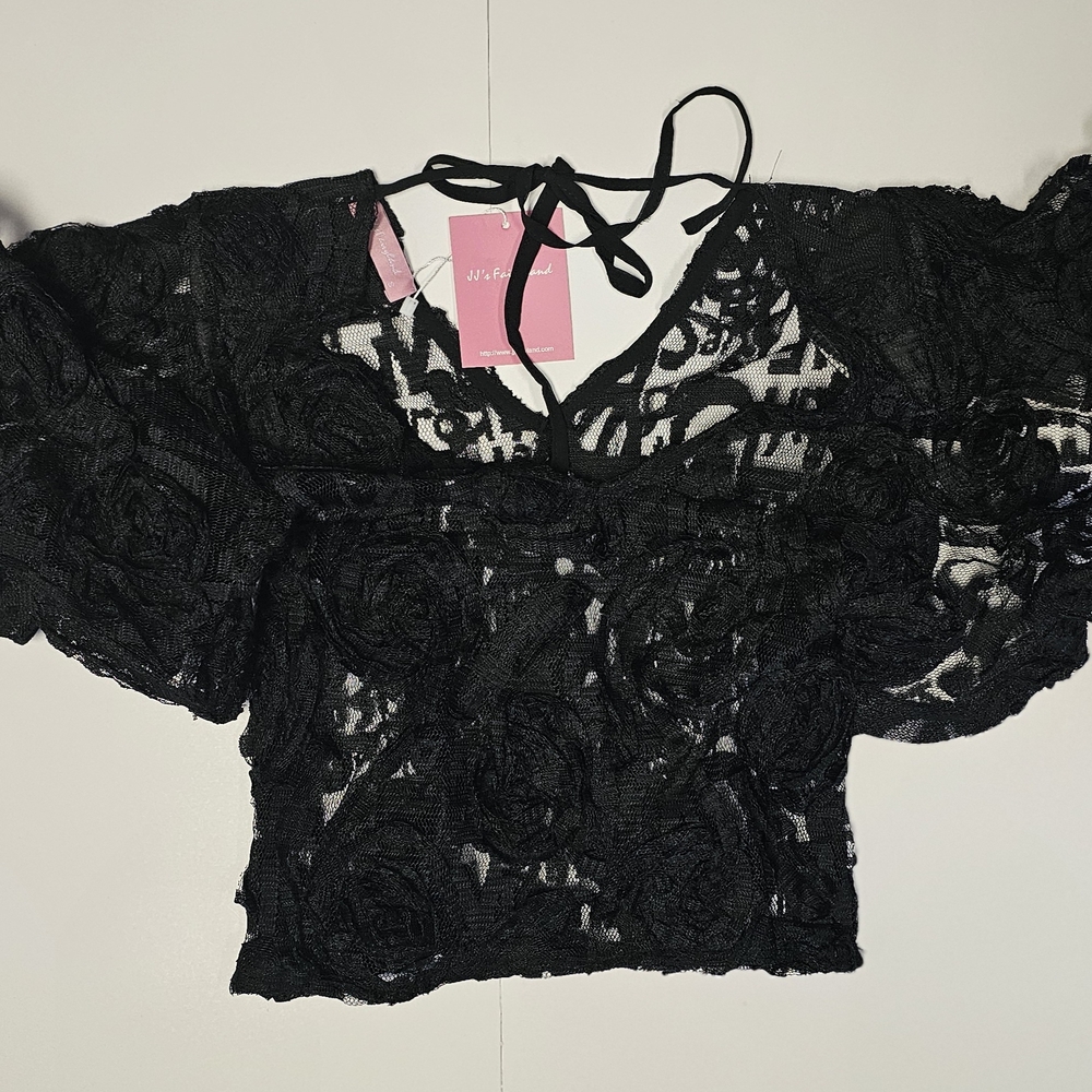 Elegant Black Lace Blouse P#8 Has Shoulder Pads
